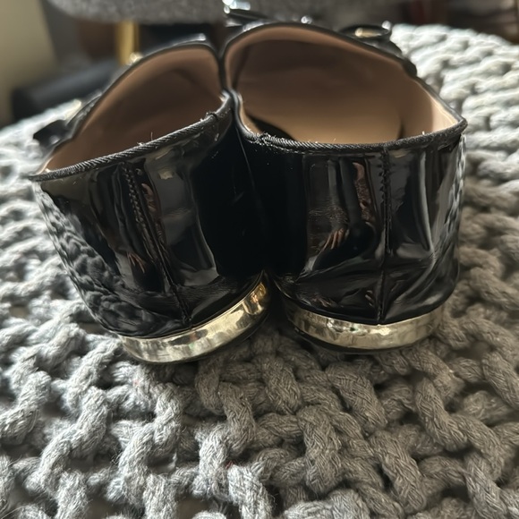 Zara black patent Leather tassels bow shoe with gold heel size 7.5 - Picture 6 of 9